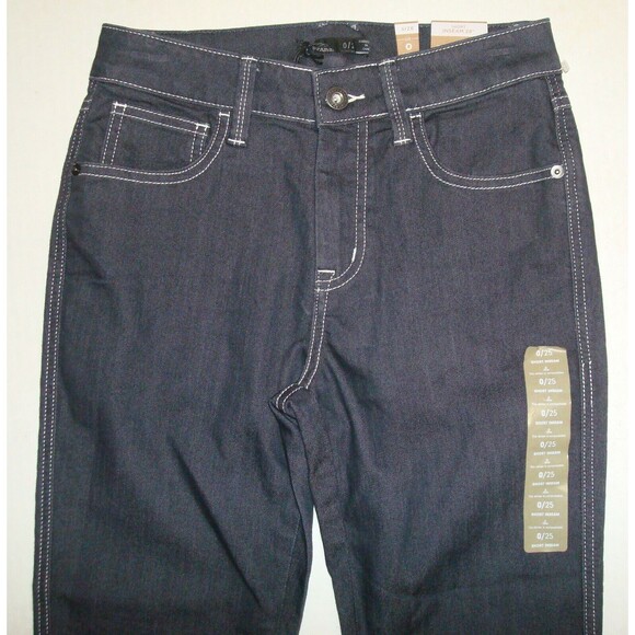 New NWT Womens 0 Short Prana Oday Jeans Denim Wash Blue White Stitc 25 X 28 Dark - Picture 3 of 6